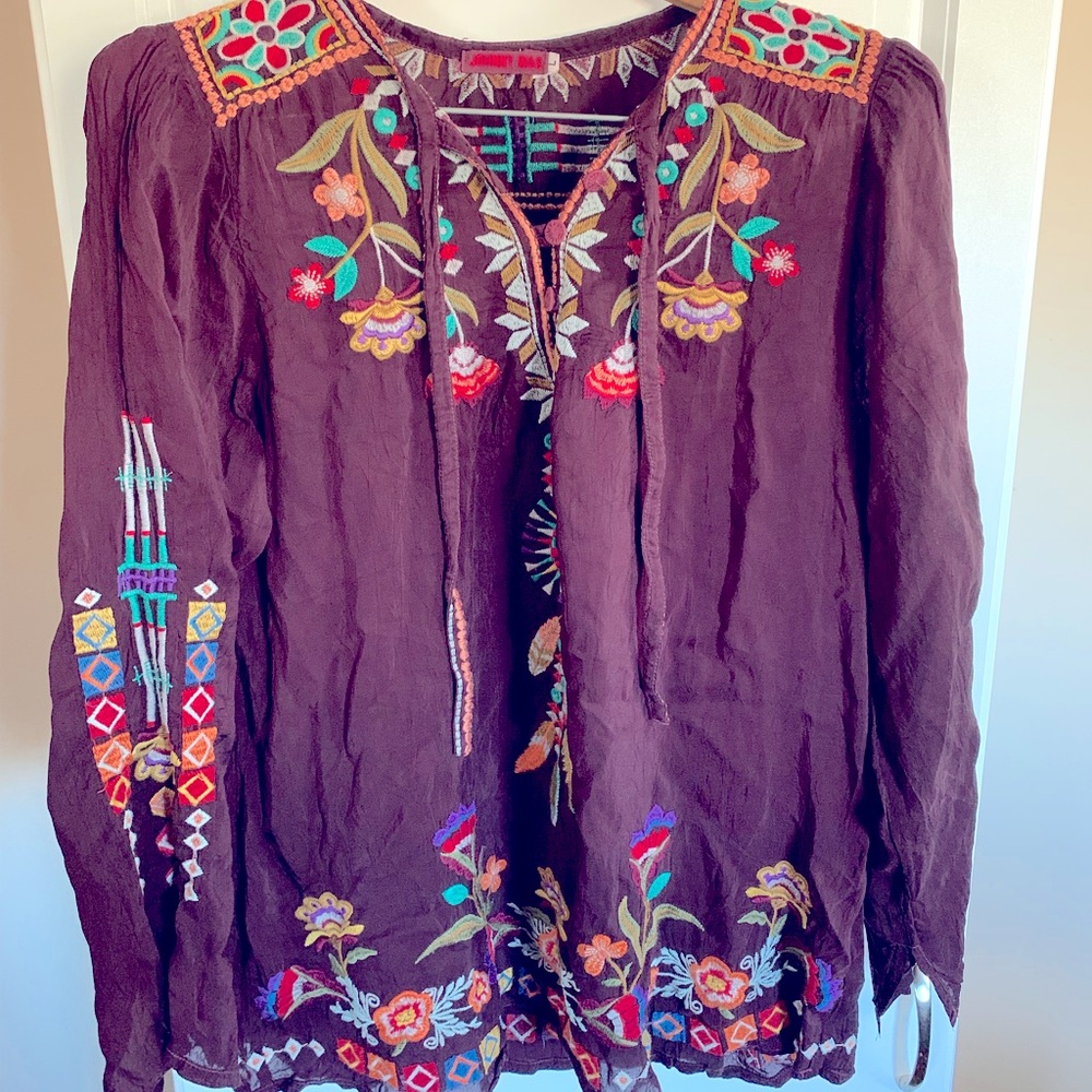 Burgundy Johnny Was blouse